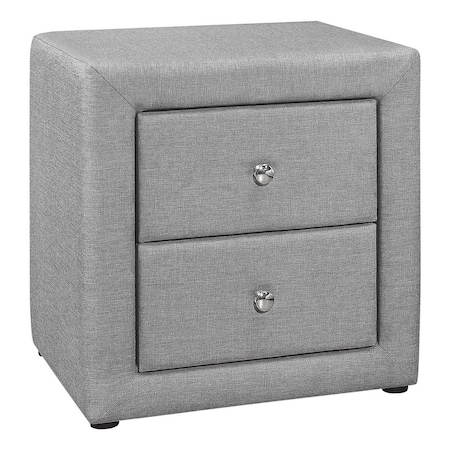 Monarch Specialties Bedroom Accent, Nightstand, End, Side, Lamp, Storage Drawer, Bedroom, Upholstered, Linen Look, Grey I 5604